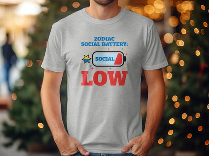 Funny Zodiac Social Battery Low Graphic T-Shirt