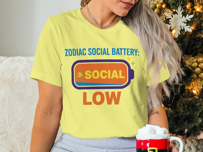 Zodiac Social Battery Low graphic t-shirt