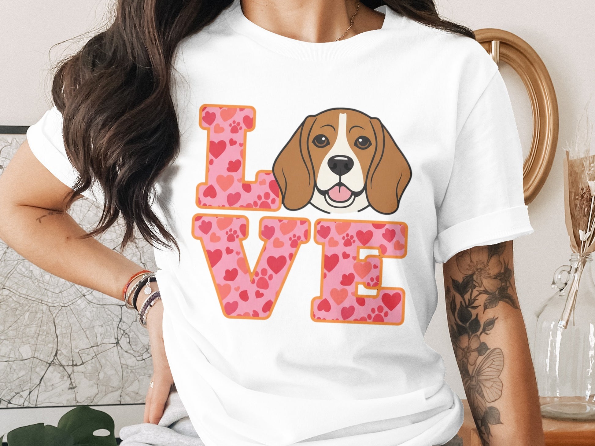 Beagle Love Heart Pattern Graphic T-Shirt product