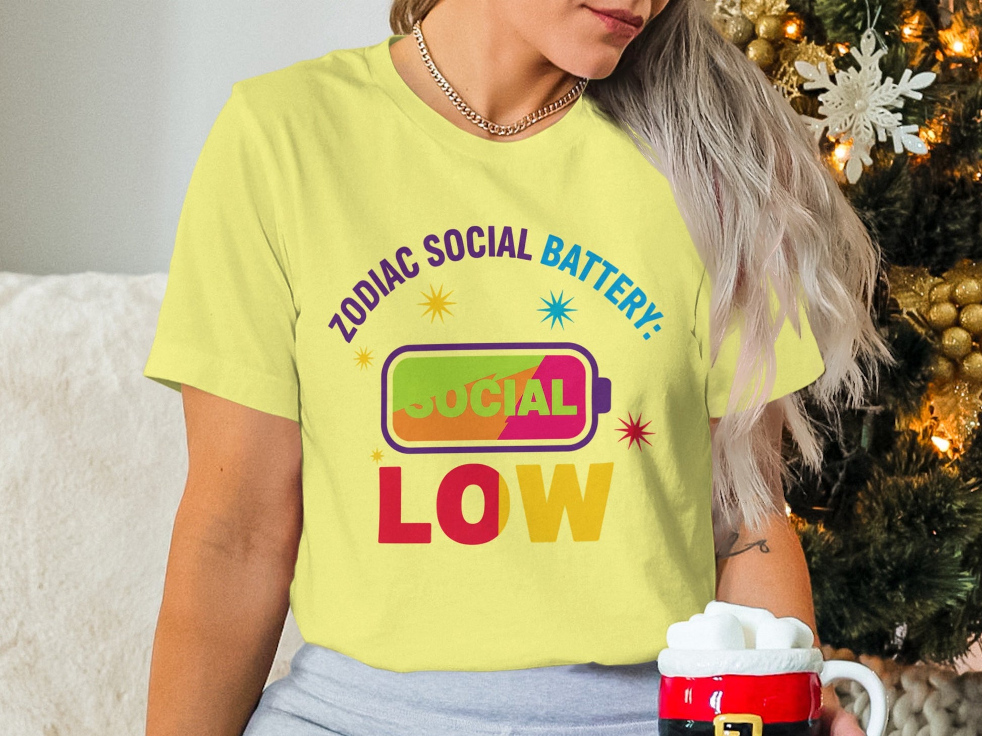 Zodiac Social Battery LOW Graphic T-Shirt Holiday