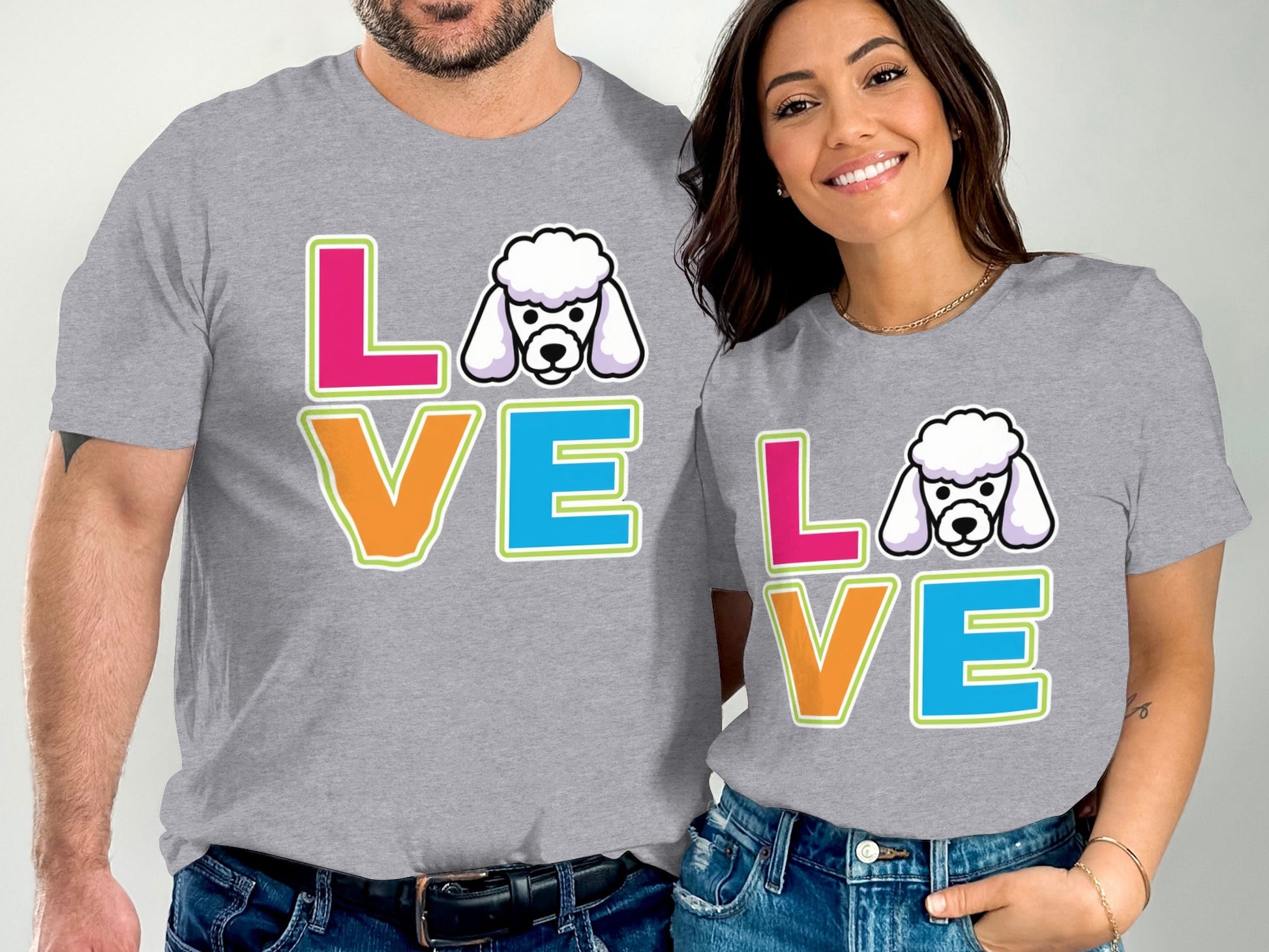 Colorful Love Print Matching Poodle Graphic Shirt product type