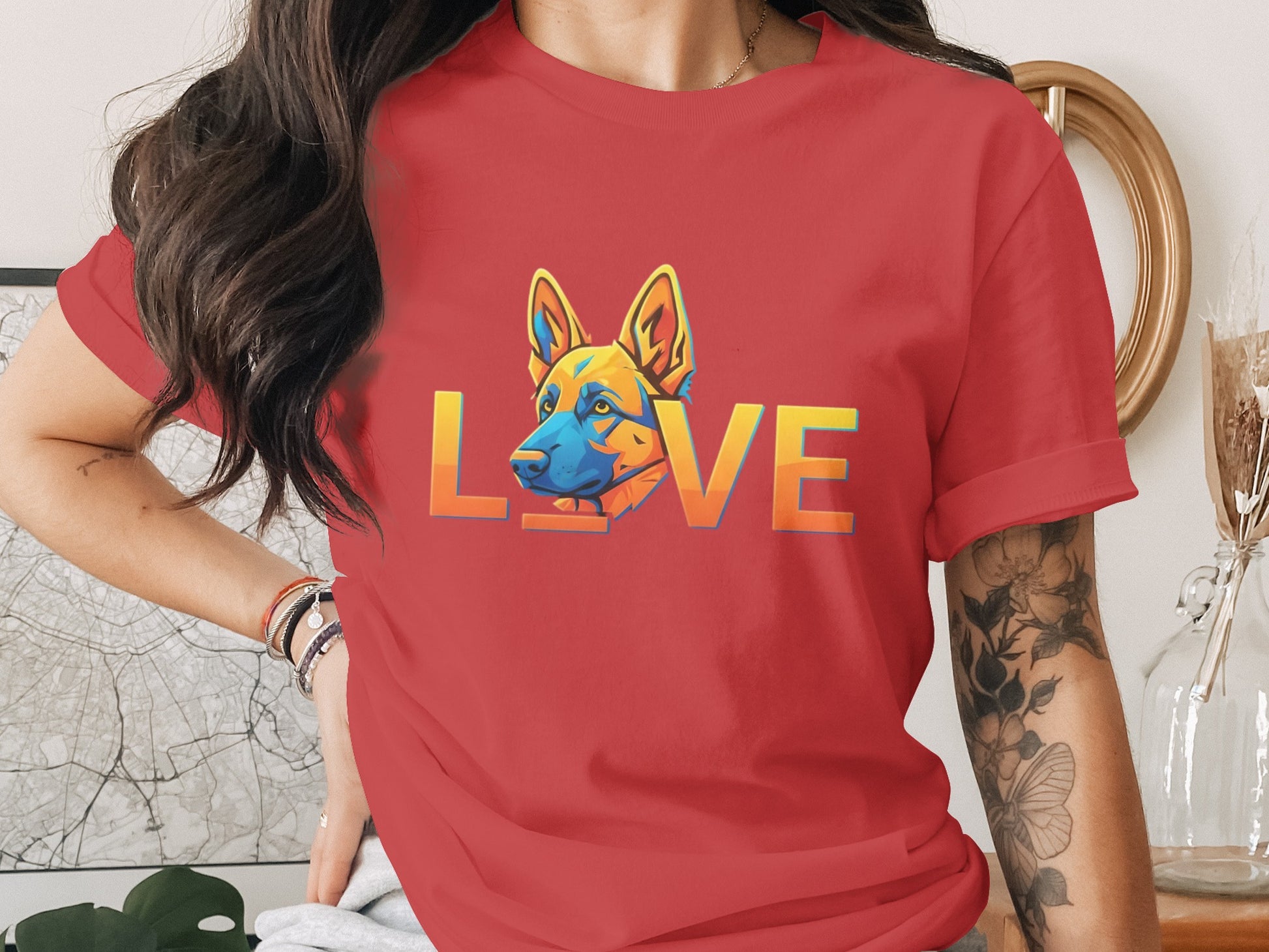 Colorful Dog Illustration with Love Design Shirt product