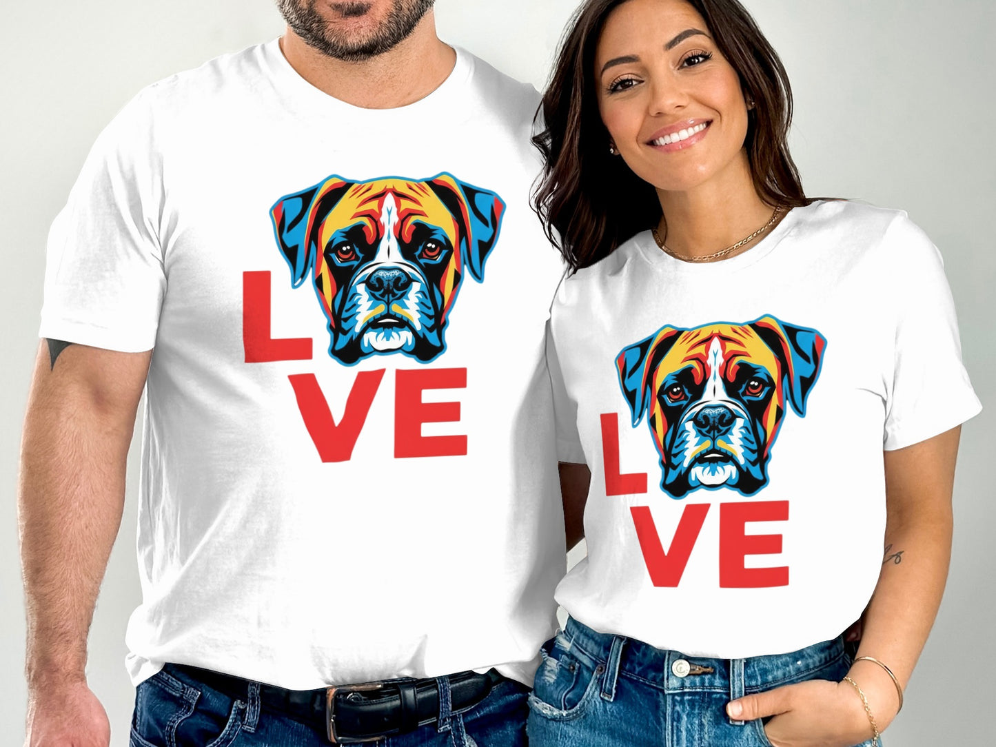 Colorful Boxer Dog Love Design T-Shirt product type