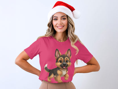 Christmas Holiday Santa Hat Dog Print T-shirt