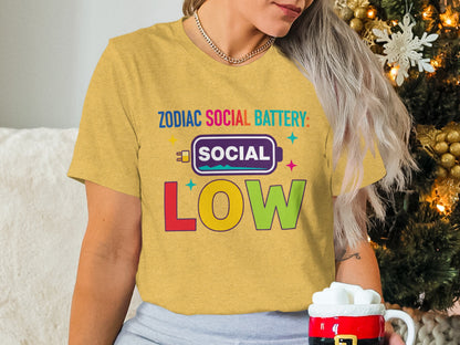Zodiac Social Battery Social Low Funny T-shirt