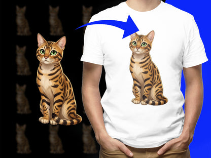 Bengal Cat T-Shirt, Realistic Cat Print Shirt, Animal Lover Gift, Unisex Graphic Tee, Casual Wear, Pet Owner Clothing