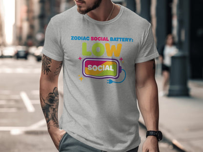 Zodiac Social Battery Low Social Graphic T-Shirt