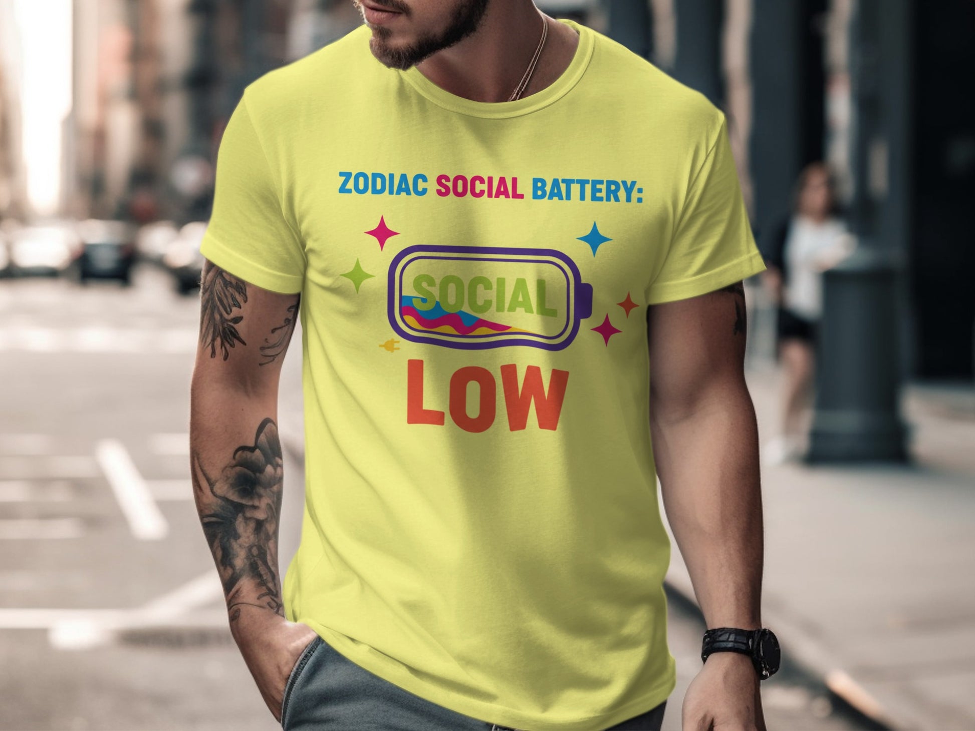 Zodiac Social Battery Low Humorous Graphic Tee