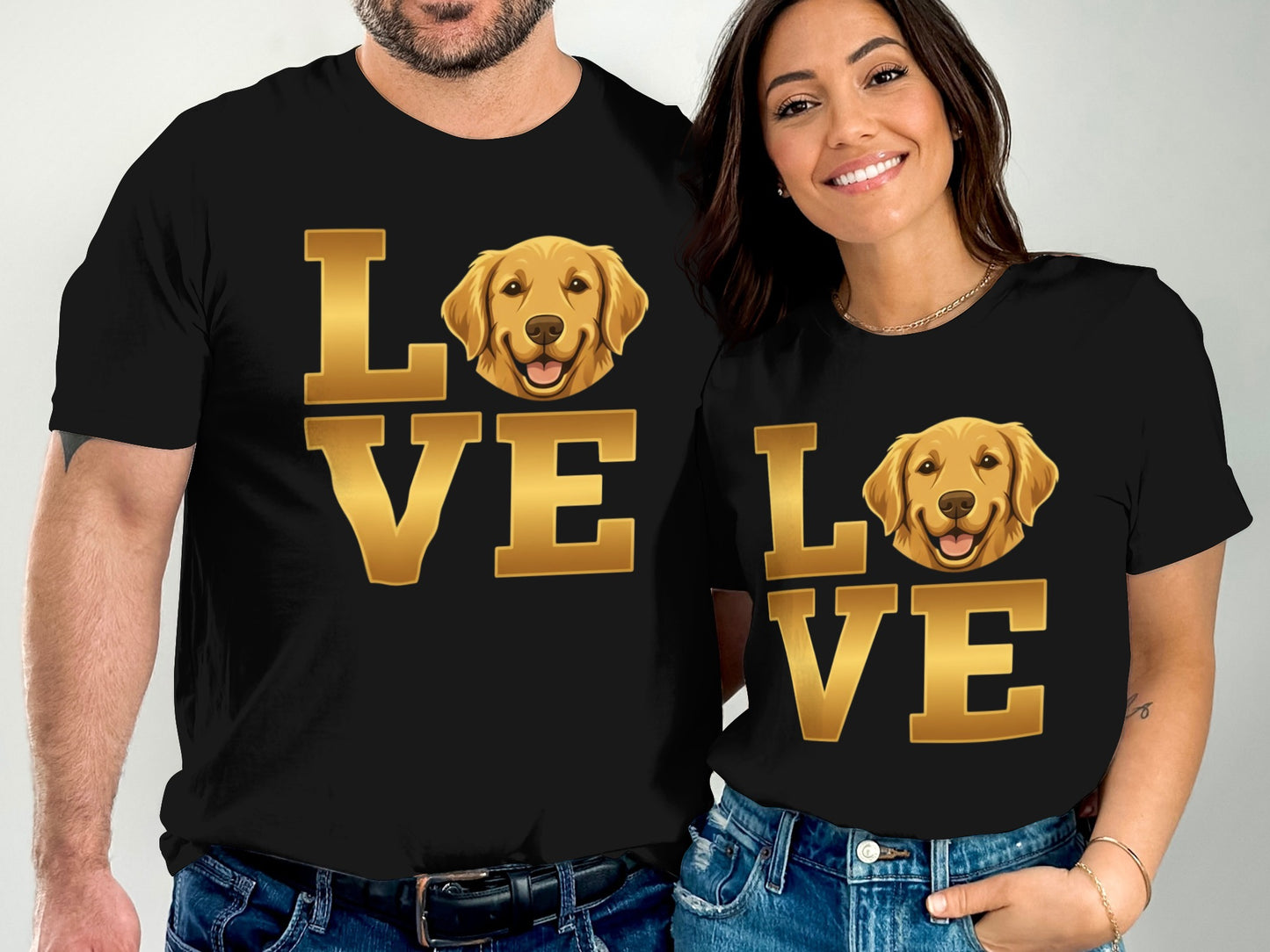 Love Golden Retriever Print Matching Couple Shirt product type