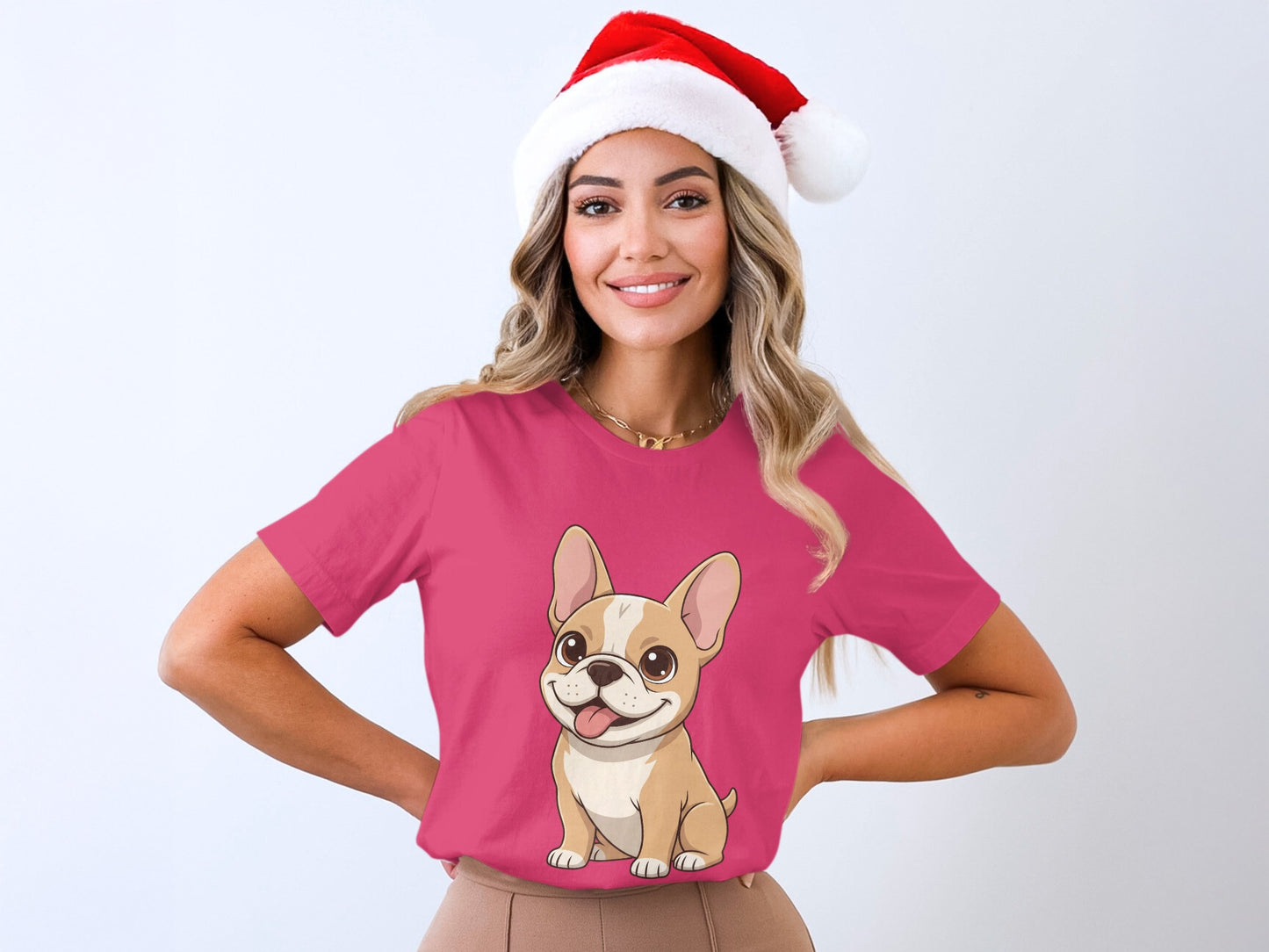 Cute French Bulldog Santa Hat Graphic T-Shirt