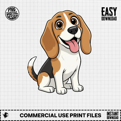 Cute Beagle Dog Digital Download, Cartoon Dog PNG, Pet Graphic for T-Shirt, Mug Printing, Commercial Use, Instant Download Files
