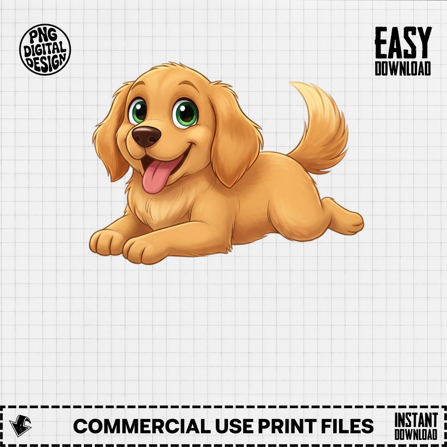 Cute Golden Retriever Puppy Clipart, Digital Download, Cartoon Dog PNG, Pet Graphic, Commercial Use, Instant Download, Animal Design