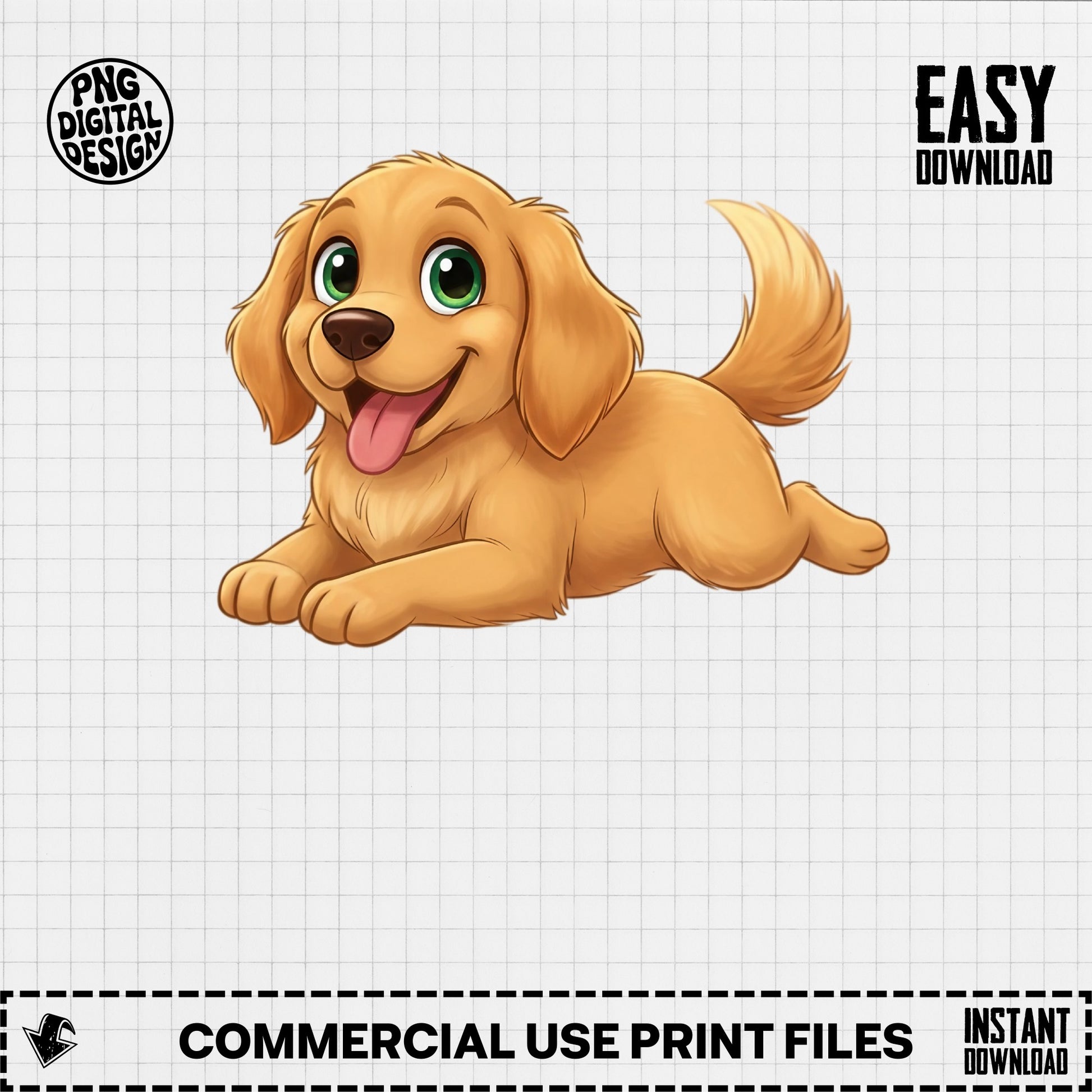 Cute Golden Retriever Puppy Clipart, Digital Download, Cartoon Dog PNG, Pet Graphic, Commercial Use, Instant Download, Animal Design