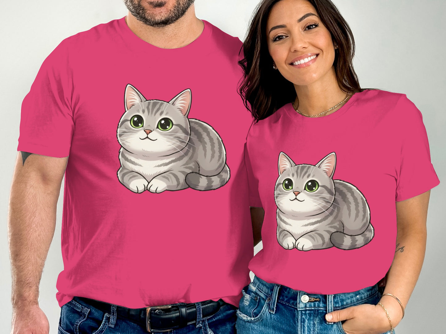 Matching Pink Shirts with Adorable Cat Design shirt