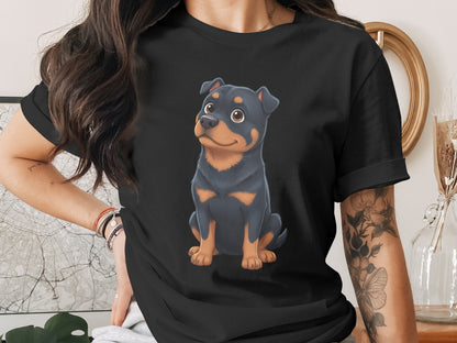 Cute Rottweiler Printed Graphic Black T-shirt