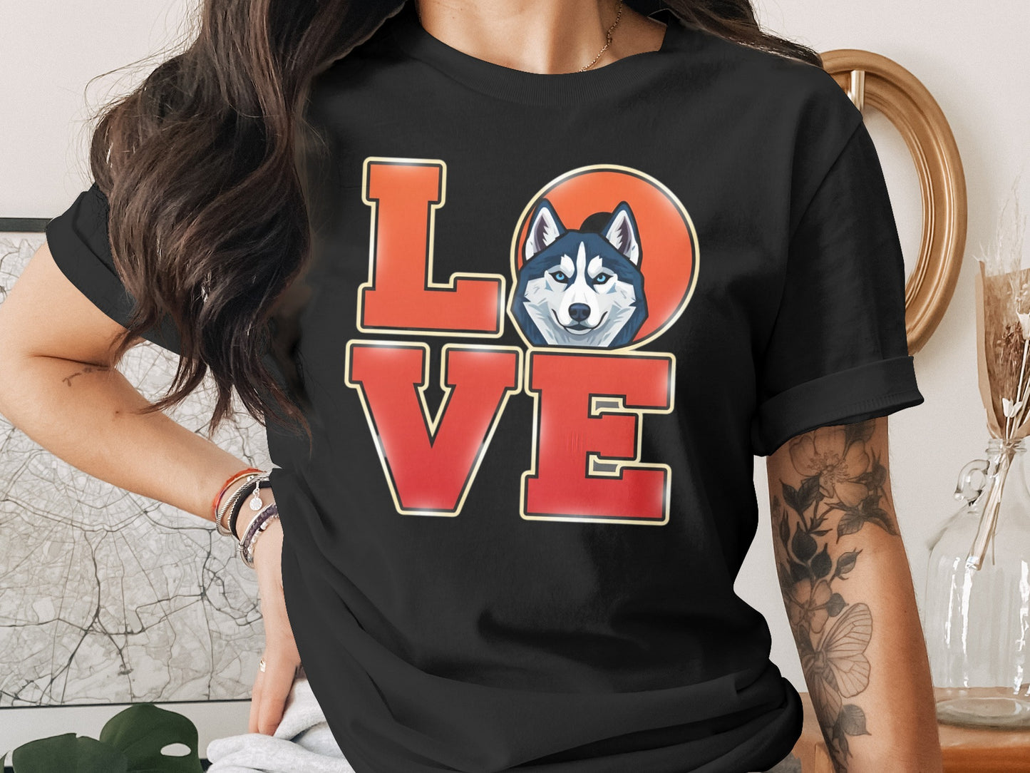 Love Husky Dog Face Graphic Tee Shirt product