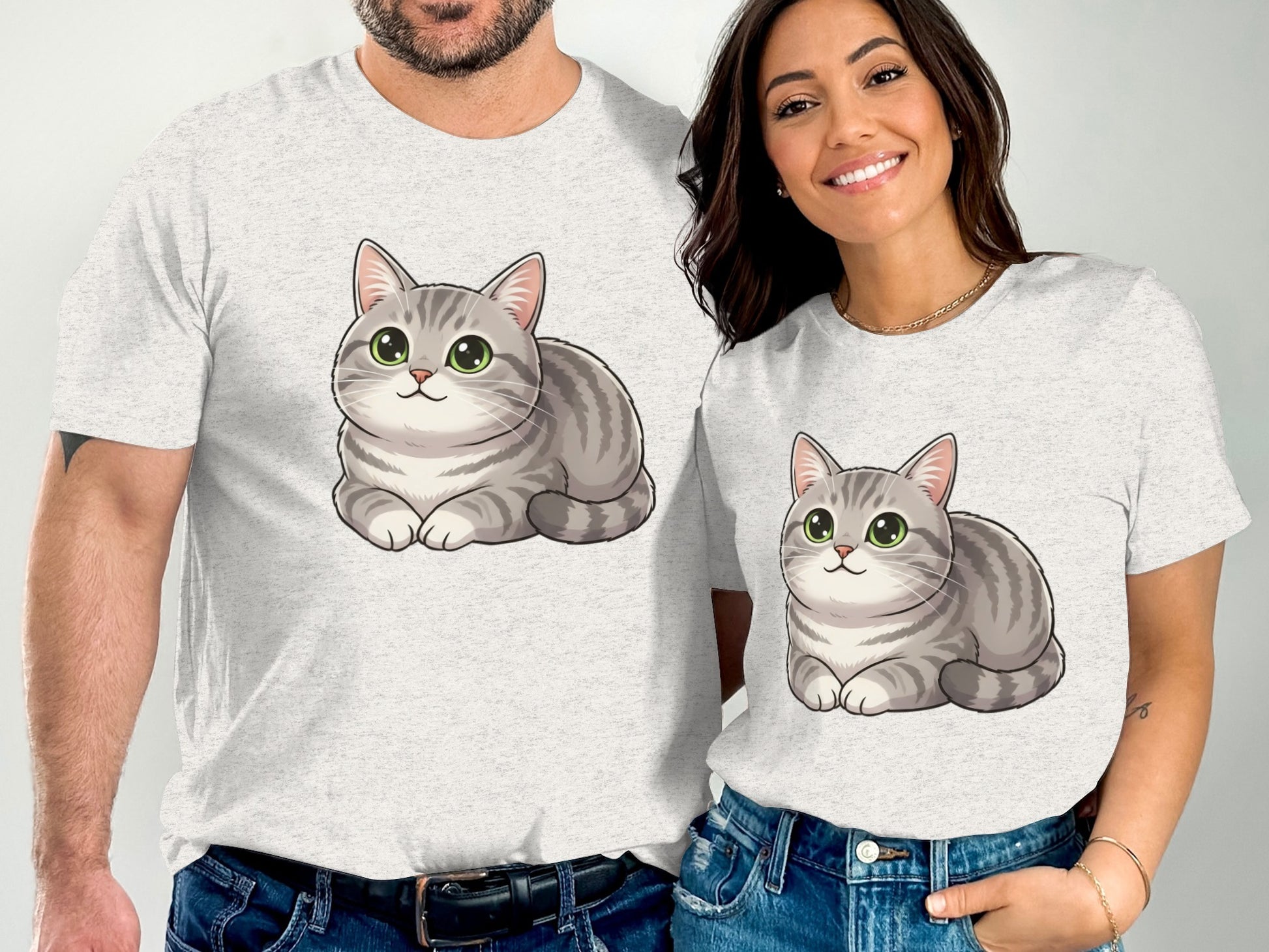 Adorable Matching T-Shirts with Cute Cat Illustration