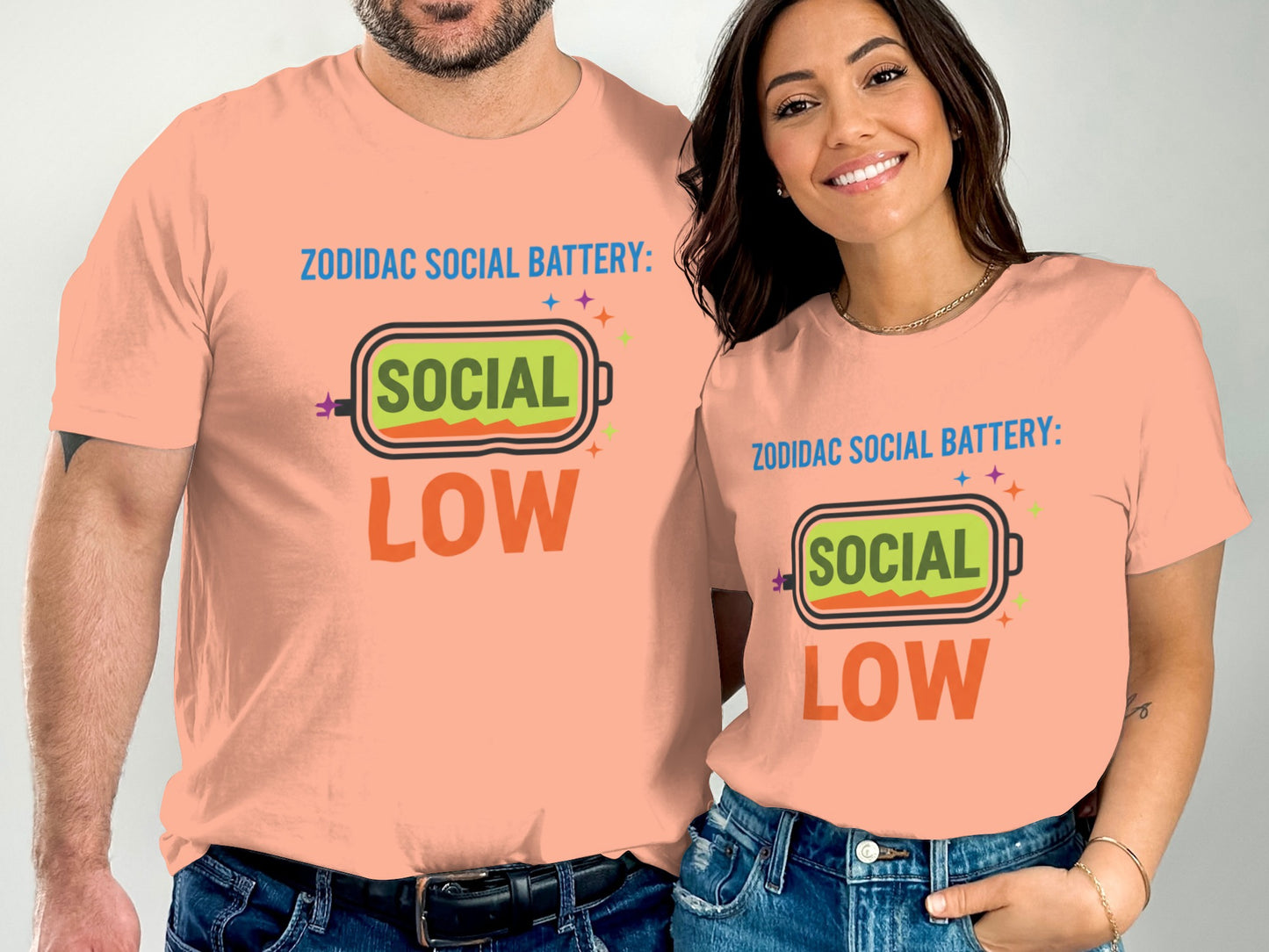 Zodidac Social Battery Low Graphic T-Shirt for sale