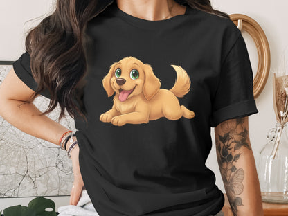 Cute Cartoon Golden Retriever Dog Print Shirt