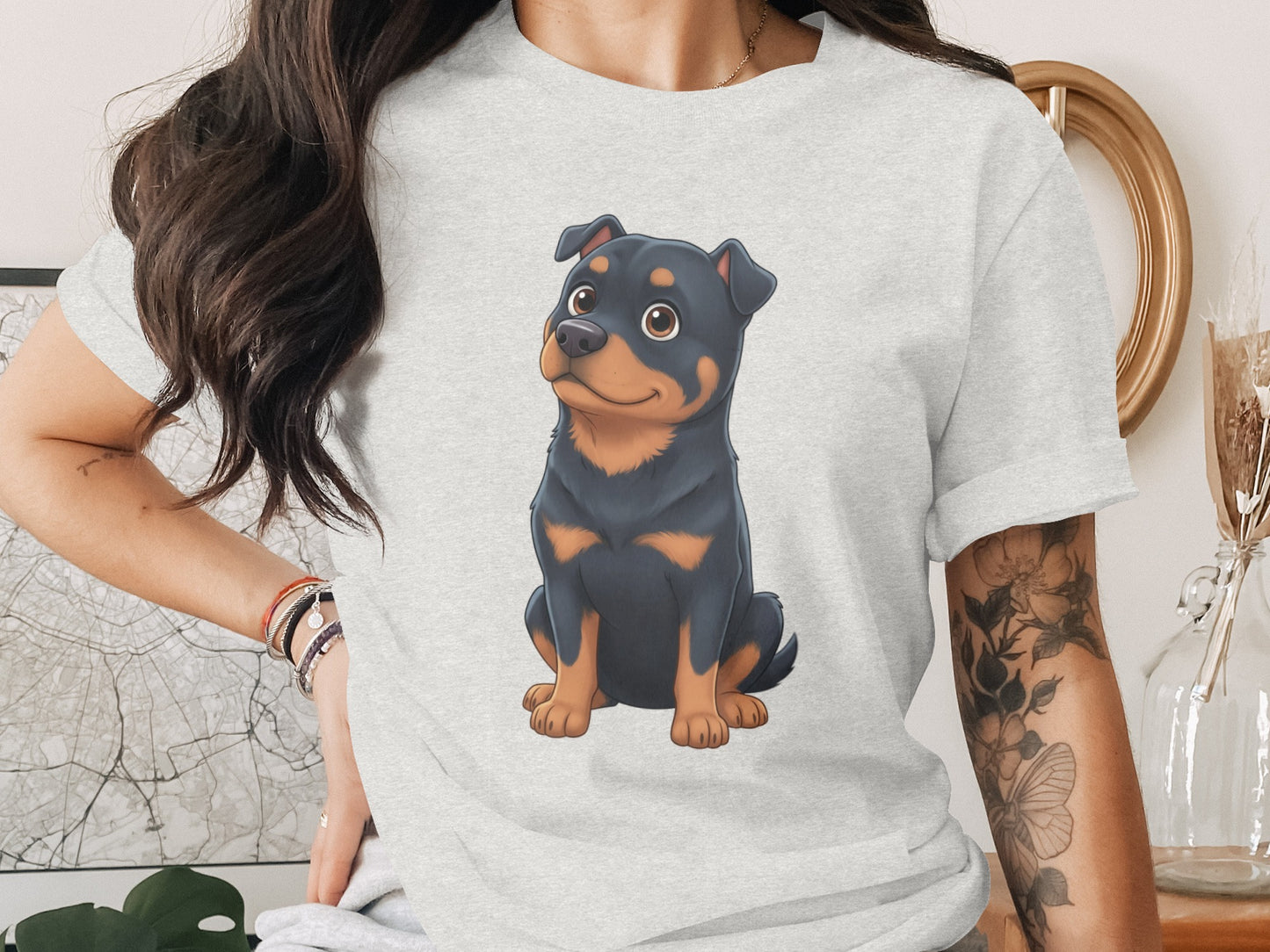 Cute Cartoon Dog Sitting Printed Graphic T-Shirt