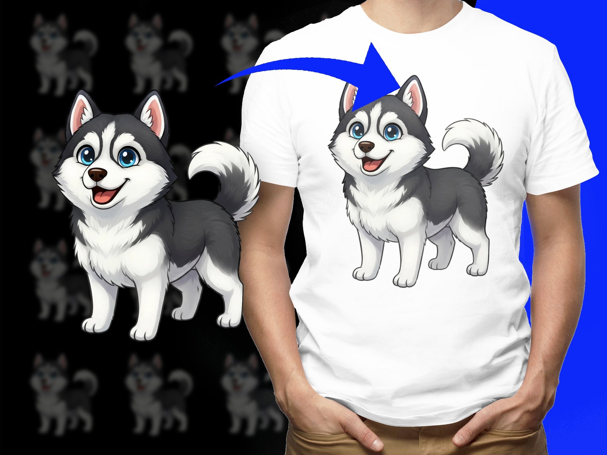 Cute Husky Dog T-Shirt, Cartoon Siberian Husky Graphic Tee, Unisex Animal Print Shirt, Pet Lover Gift Idea, Soft Cotton Fabric