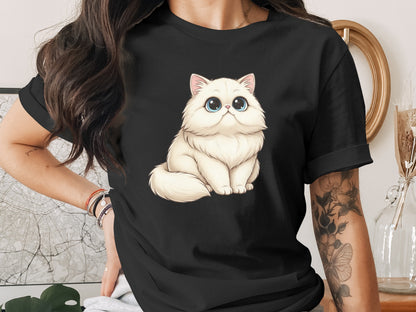 Cute Fluffy Cat Art Print on Casual T-Shirt product