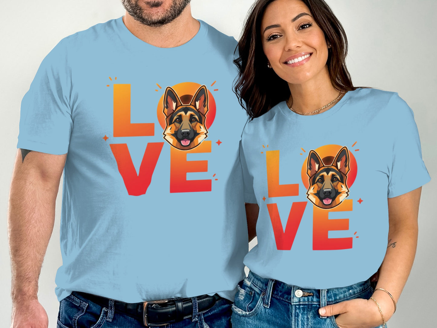 Love Dog Graphic Presented on Blue T-shirts product type