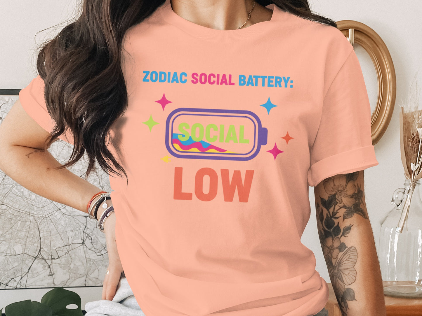 Zodiac Social Battery Low Graphic T-Shirt
