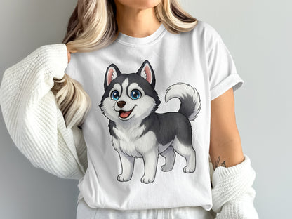 Cute Husky T-Shirt, Women's Graphic Tee, Dog Lover Gift, Animal Print Shirt, Soft Cotton Top, Casual Wear, Trendy Pet Design