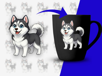 Cute Husky Dog Coffee Mug, Black Ceramic Cup, Pet Lover Gift, Animal Themed Kitchenware