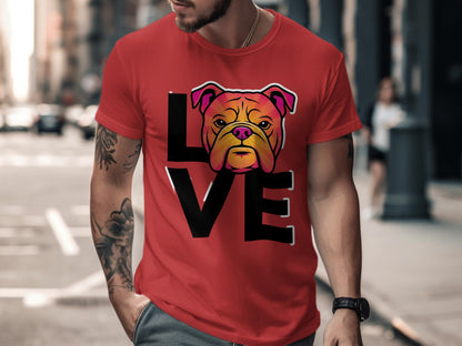 Love Bulldog Graphic Red T-shirt Stylish Print product type