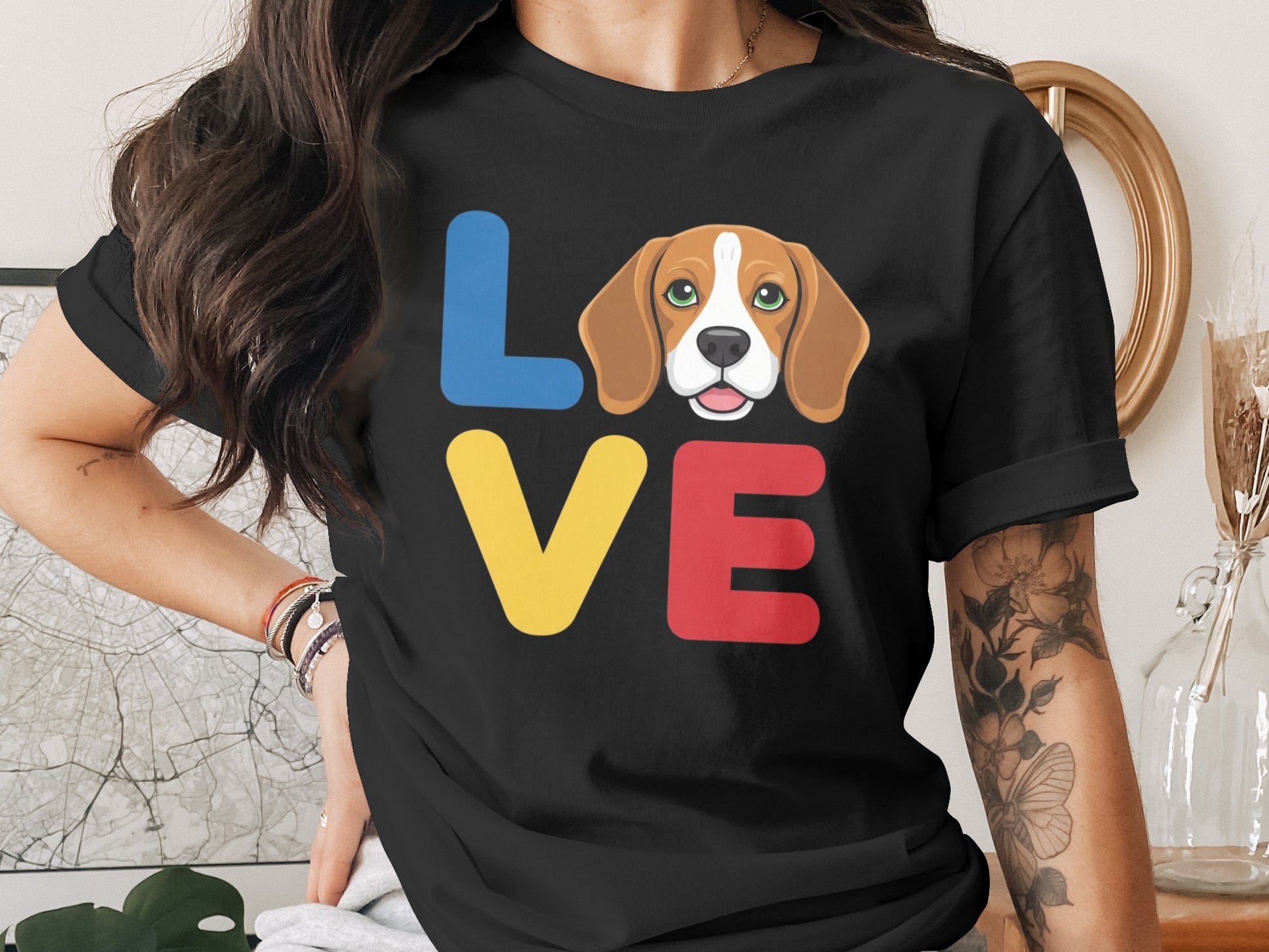 Cute Love Graphic Dog Design on Black Shirt product