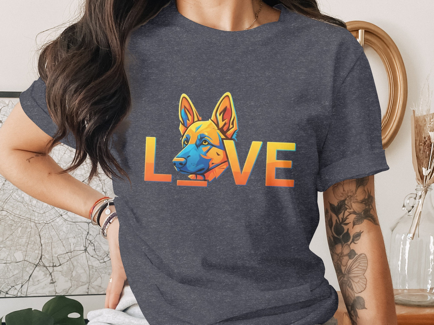 Colorful Dog Art Love Graphic Women's T-Shirt product type