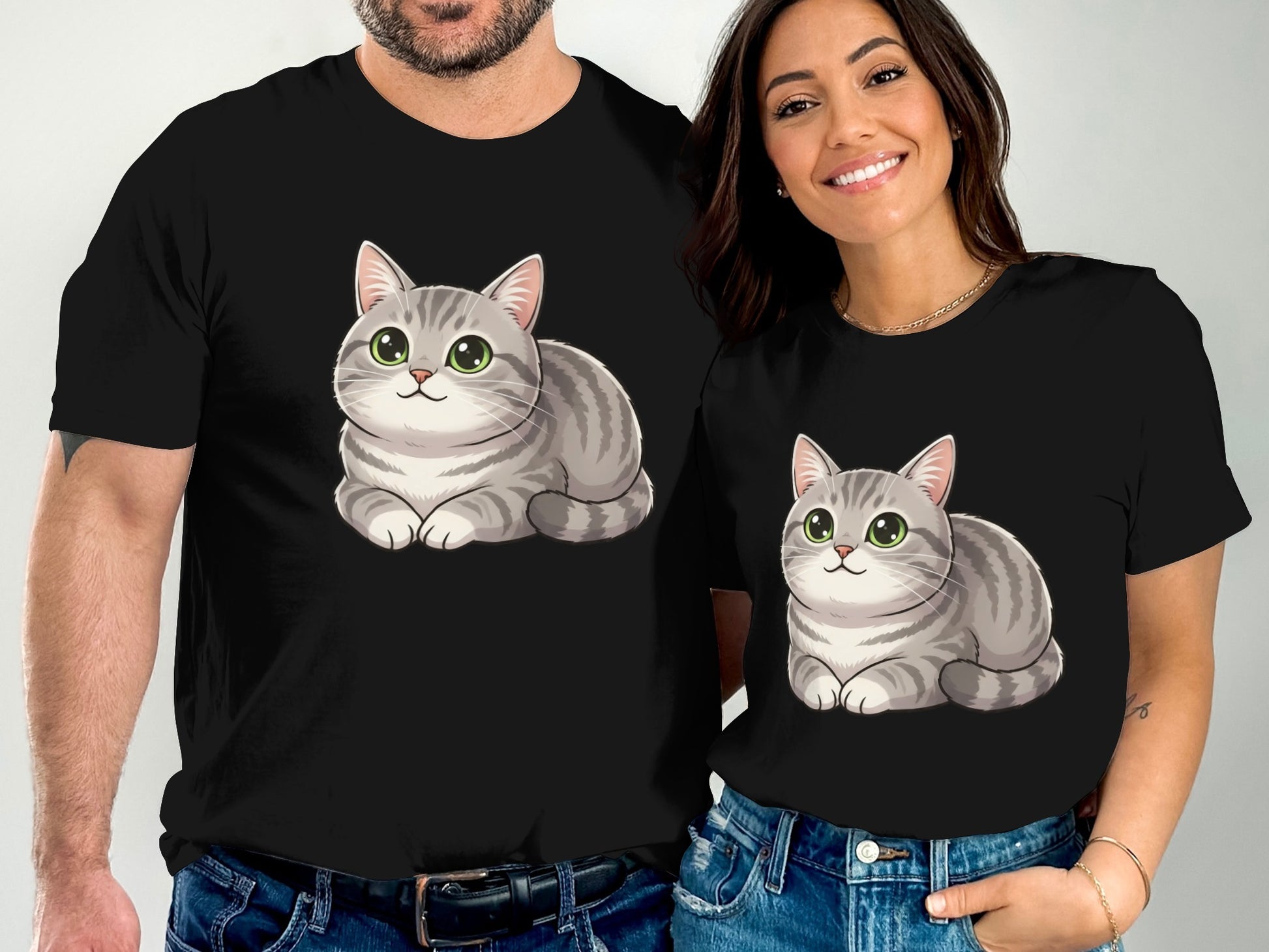 Cute Matching Cat Print T-Shirts for Couples or Friends