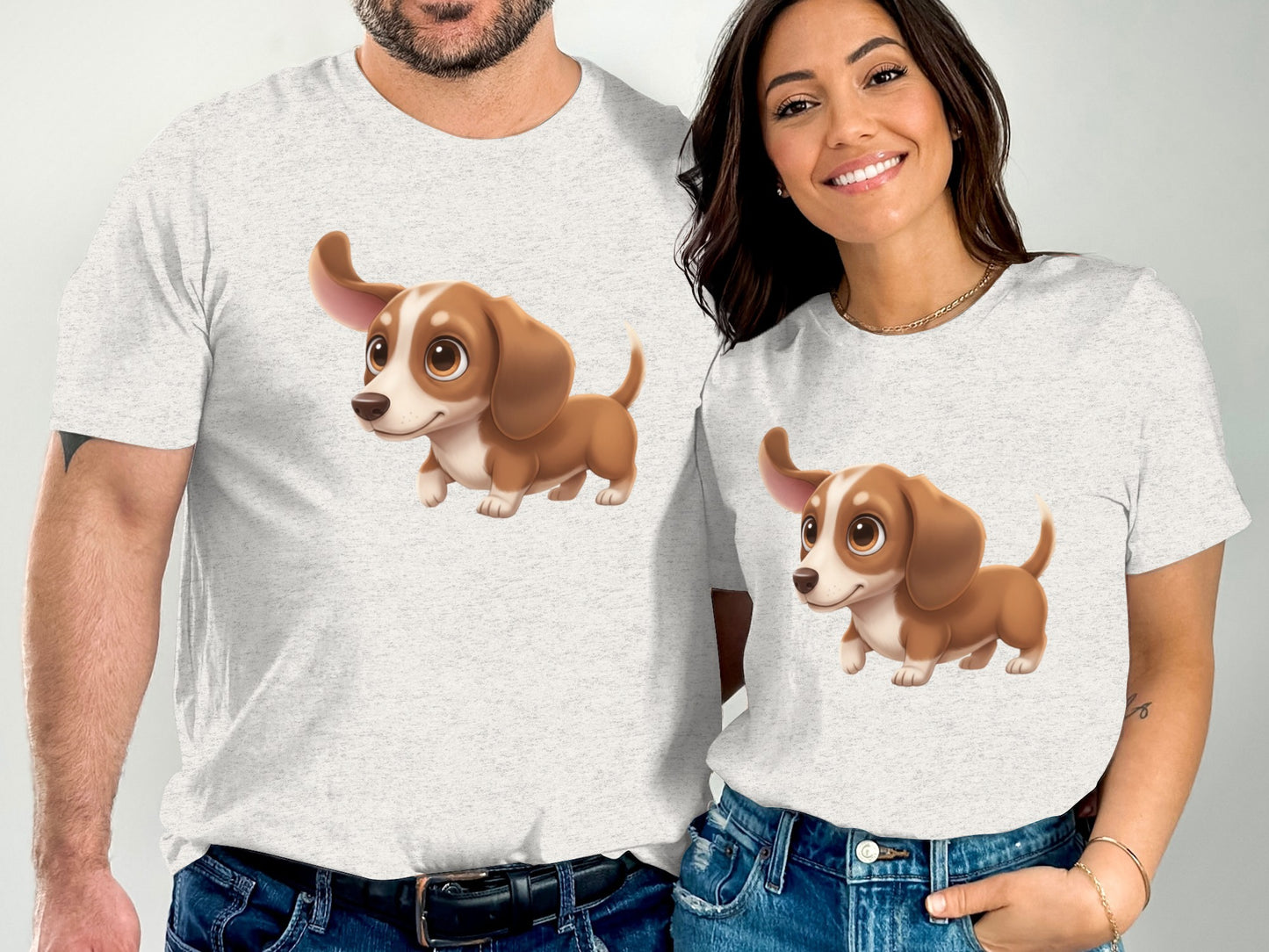 Cute Cartoon Dachshund Design White T-Shirt