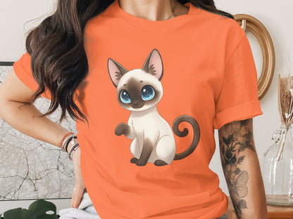 Cute Cartoon Siamese Cat Orange Graphic Tee