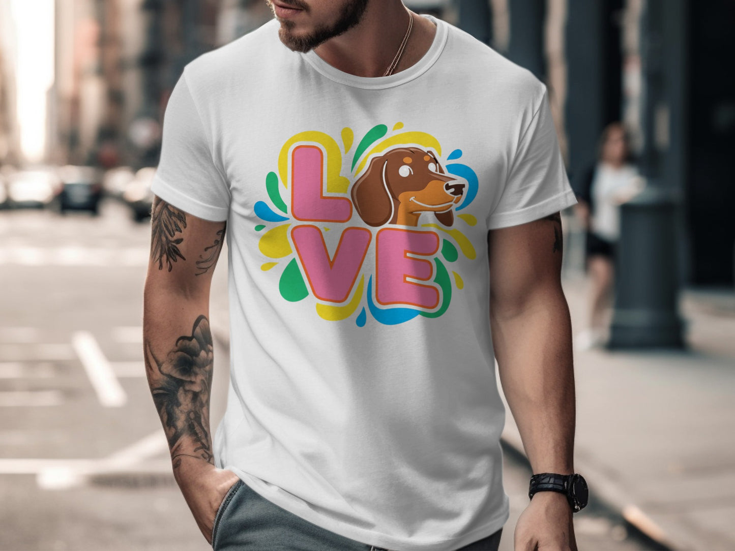 Love Dachshund Graphic Design on White T-Shirt product type