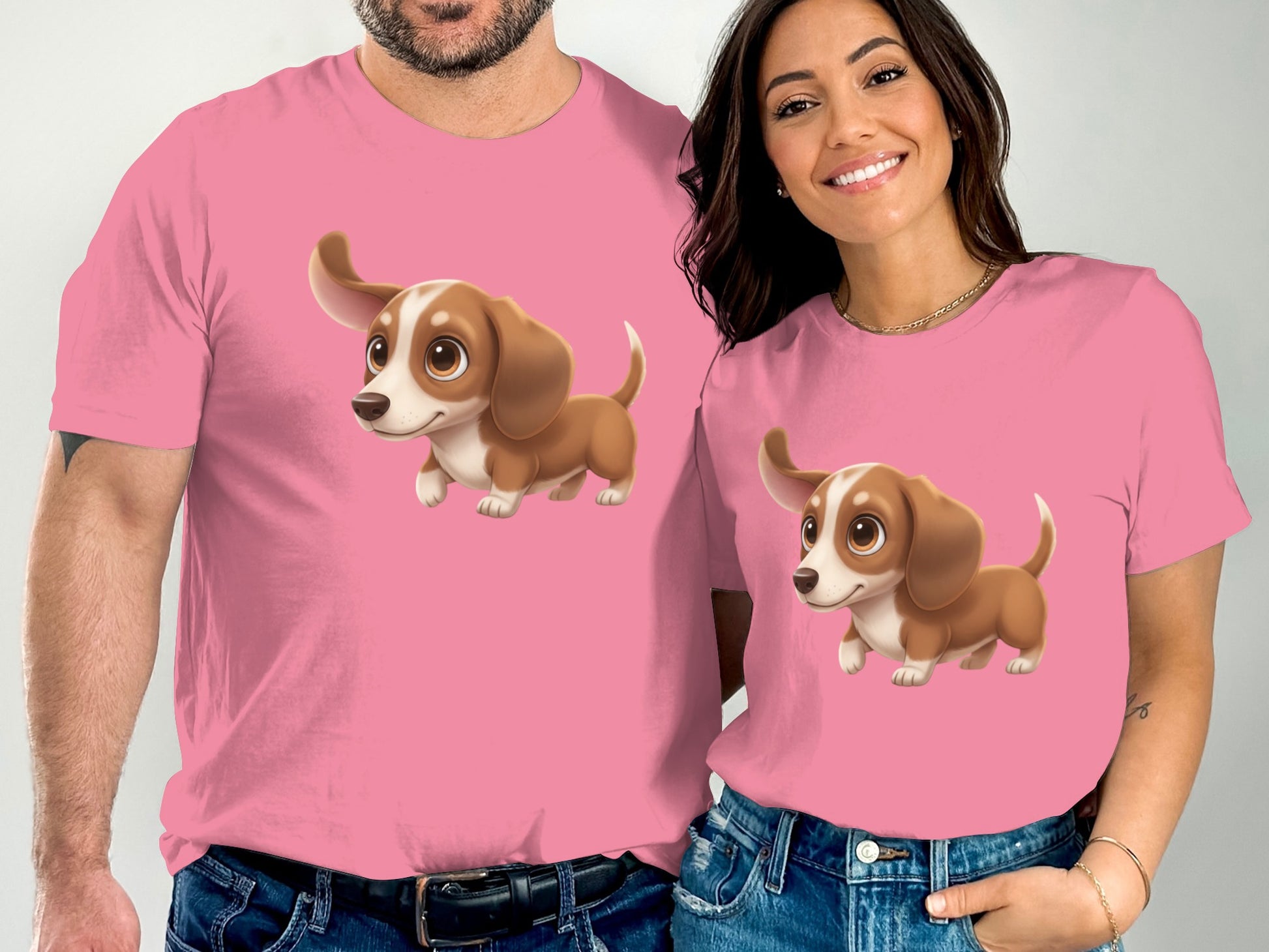Cute Little Dog Illustration on Pink Shirt