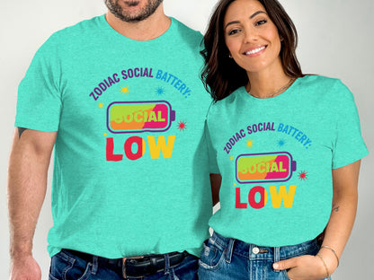 Zodiac Social Battery Low Colorful Graphic T-Shirt
