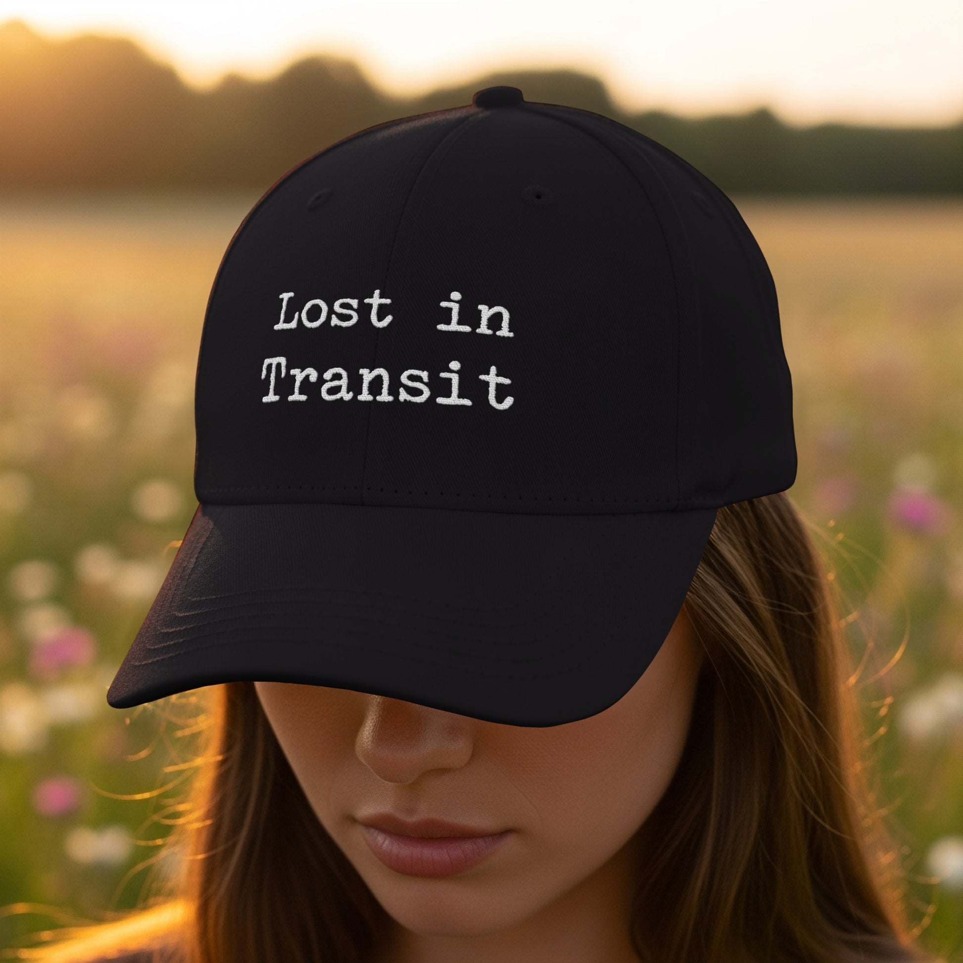 Lost in Transit Embroidered Black Cap