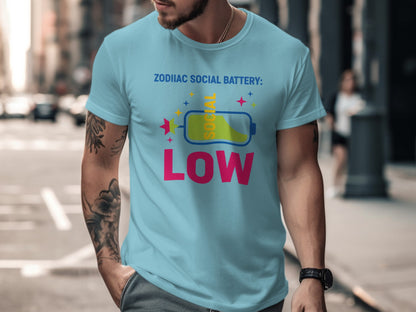 Zodiac Social Battery Low Graphic T-shirt