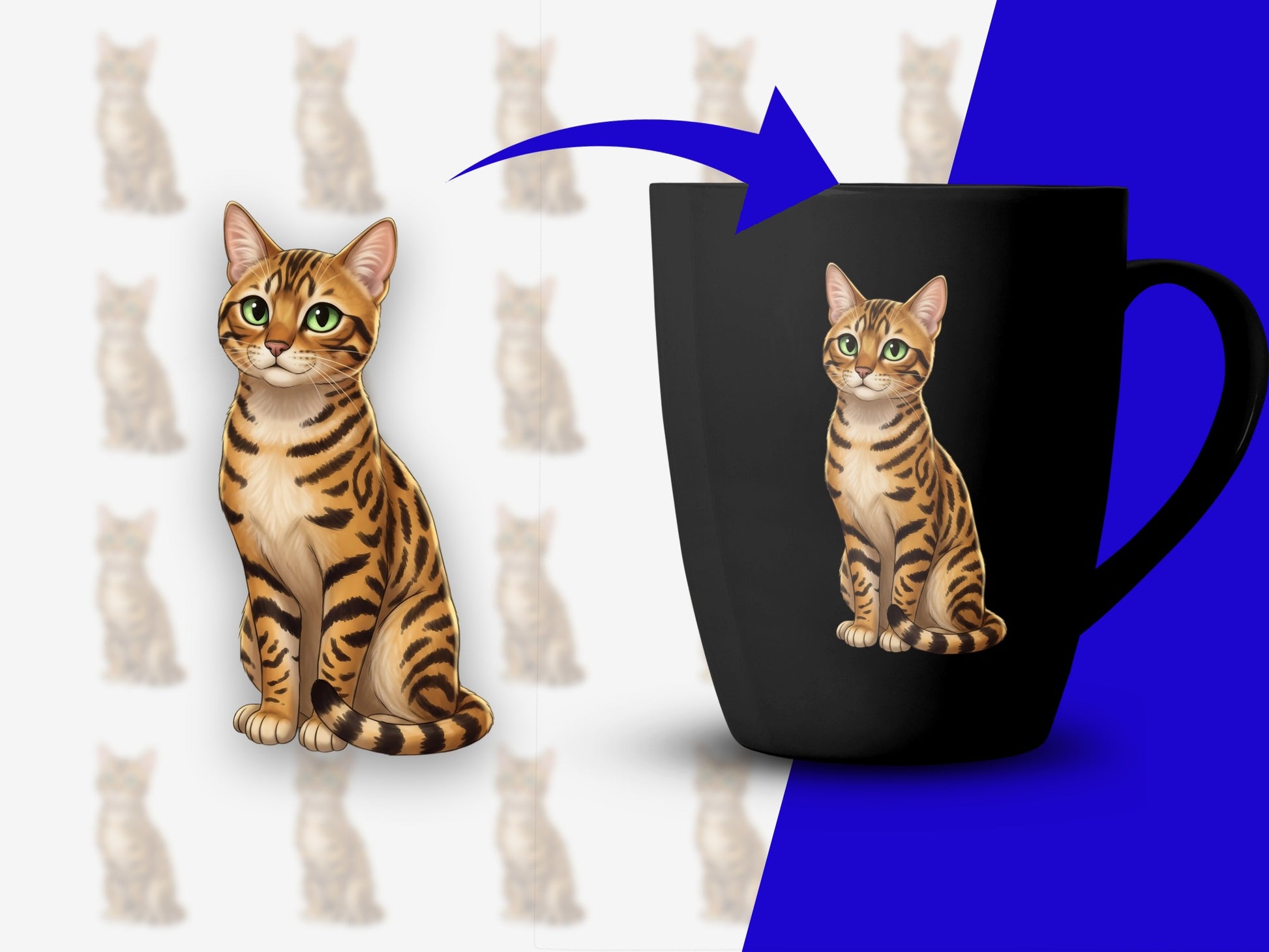 Bengal Cat Coffee Mug, Unique Cat Lover Gift, Large Ceramic Mug with Tiger-Striped Cat Print