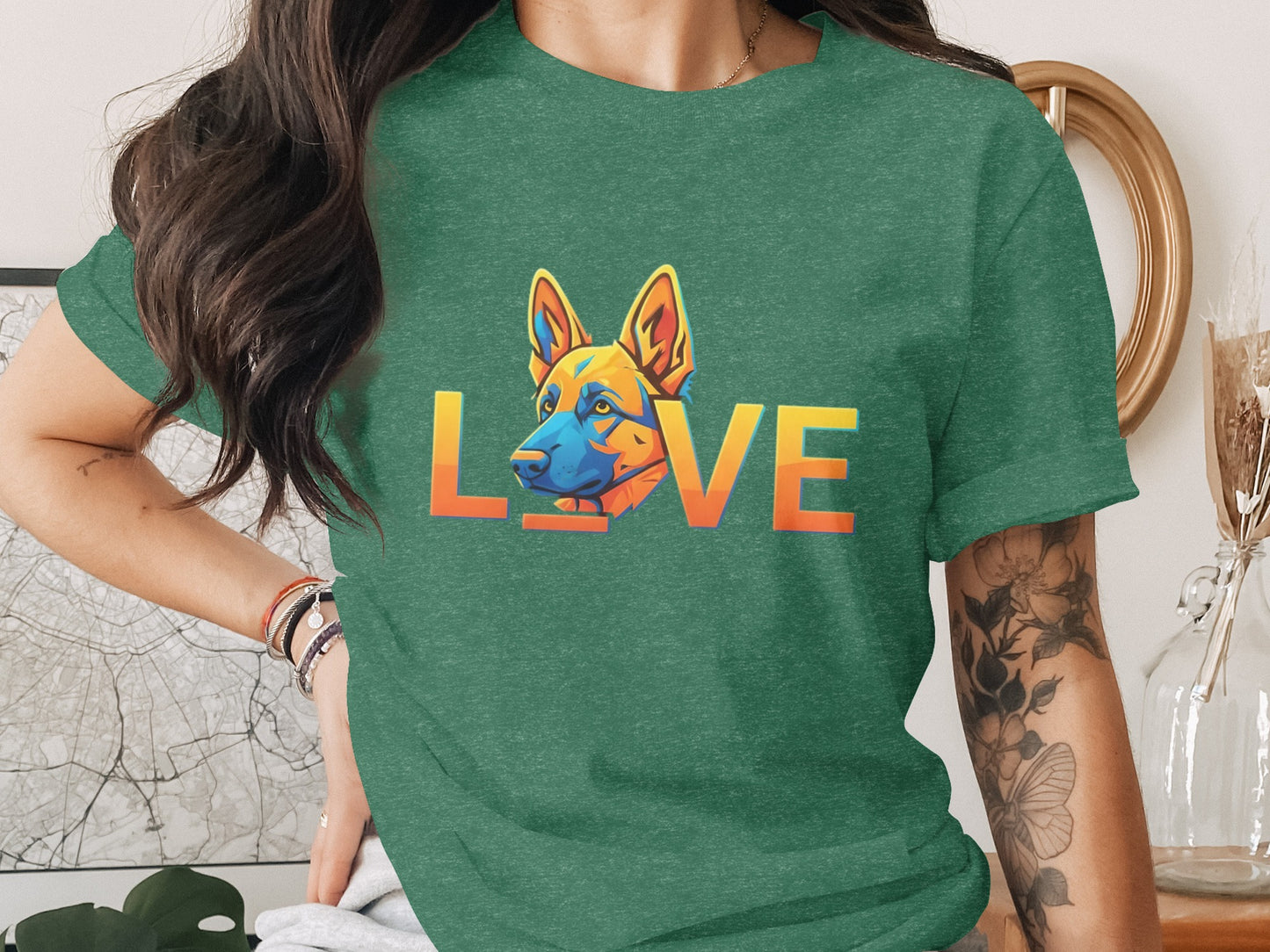 Colorful Dog Love Graphic Shirt trendy casual product type