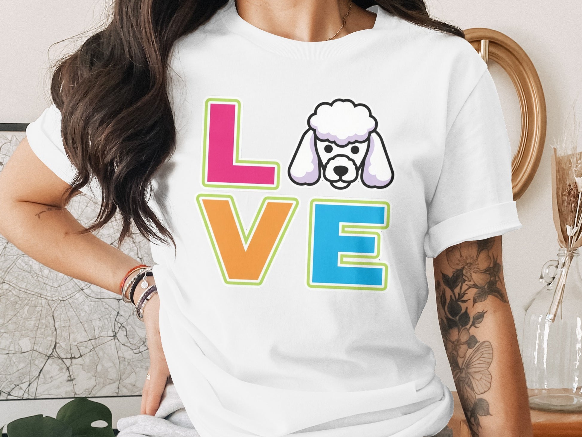Colorful Love Poodle Graphic On White T-Shirt product type