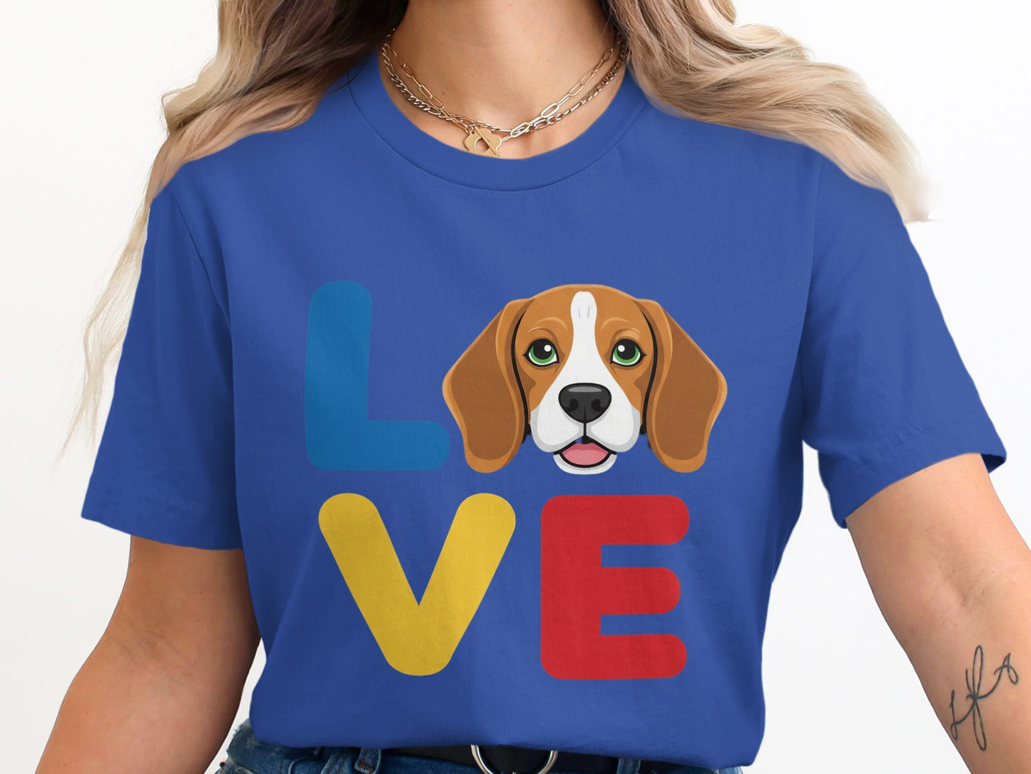 Blue T-Shirt With Cartoon Dog LOVE Printed Product