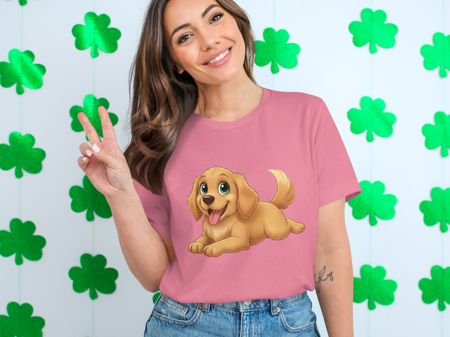 Adorable Cartoon Puppy Graphic on Pink T-shirt