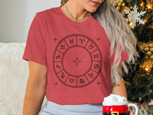 Zodiac Wheel Design with Astrological Signs T-shirt