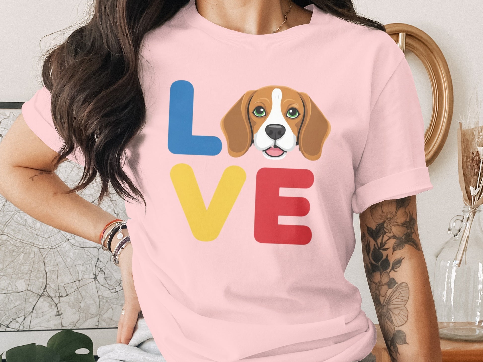 Colorful Love Dog Print Women's Casual T-Shirt product