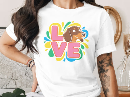 Colorful Love Dachshund Design on White T-Shirt product