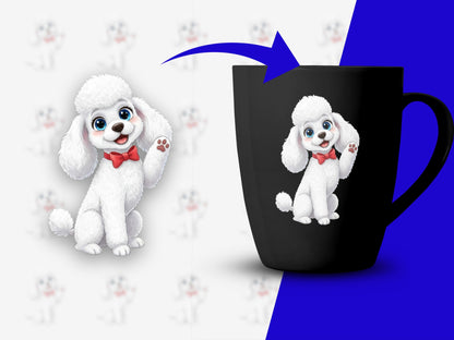 Cute White Poodle Coffee Mug, Adorable Dog Lover Gift, Unique Pet Illustration, Blue Ceramic Cup